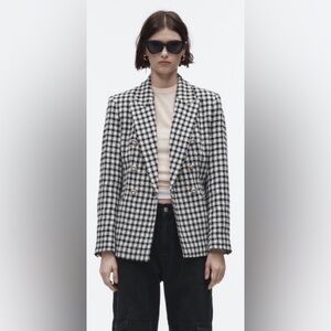 Zara Double Breasted Houndstooth Blazer Size S